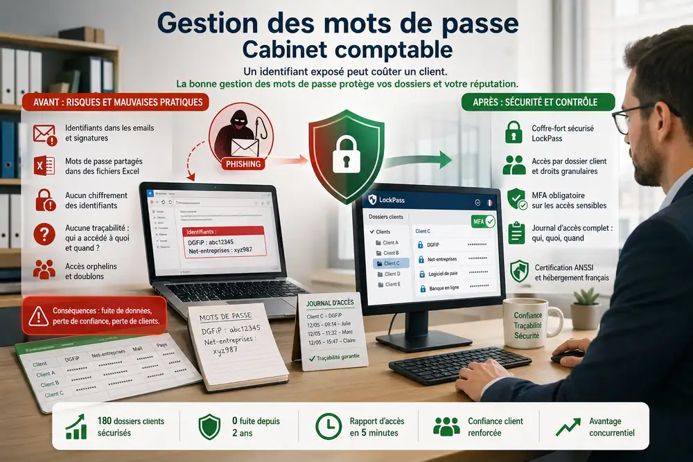 gestion des mots de passe dans un cabinet comptable avec solution s&eacute;curis&eacute;e LockPass et protection contre le phishing