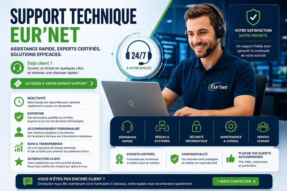 Support technique Eur&rsquo;Net assistance informatique entreprise