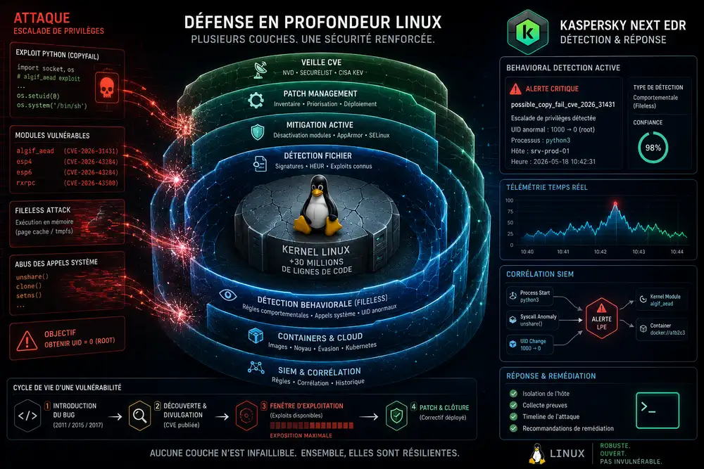 Cybers&eacute;curit&eacute; Linux : vuln&eacute;rabilit&eacute;s, EDR et d&eacute;fense en profondeur