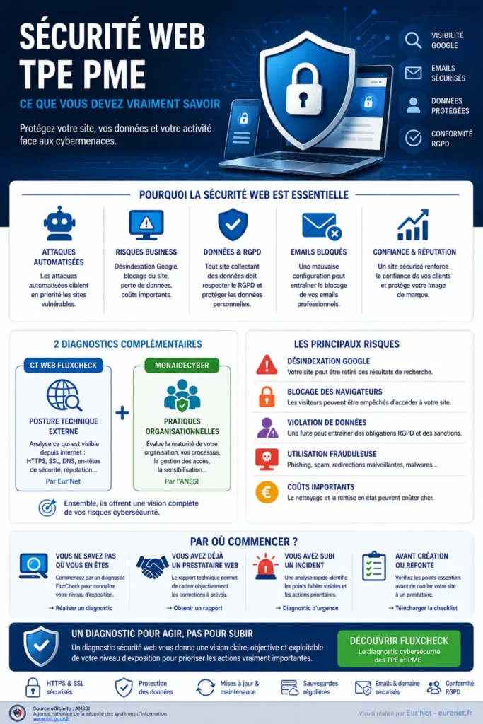 Sécurité web TPE PME : guide des risques cyber, RGPD, diagnostic FluxCheck et protection du site internet