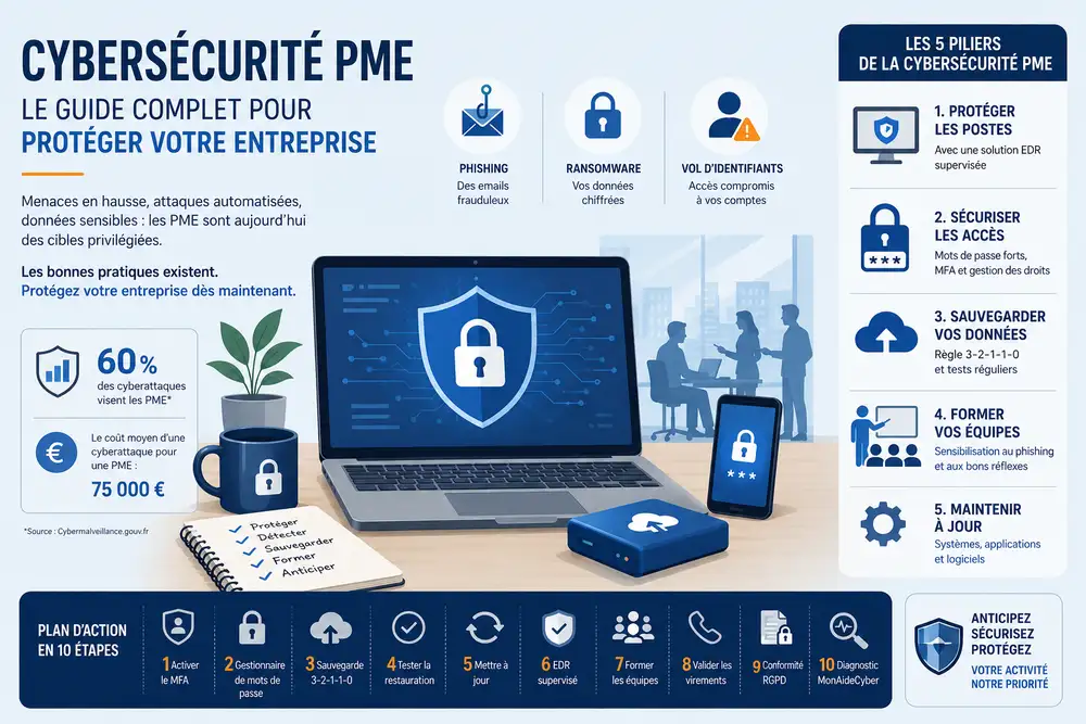 Guide cybers&eacute;curit&eacute; PME avec protection des donn&eacute;es et s&eacute;curit&eacute; informatique