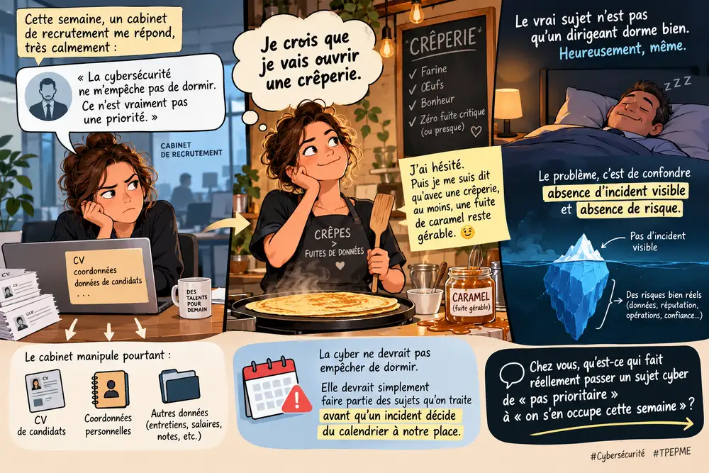 Cybers&eacute;curit&eacute; en PME : illustration d&rsquo;un cabinet de recrutement manipulant des donn&eacute;es de candidats et sous-estimant les risques cyber.